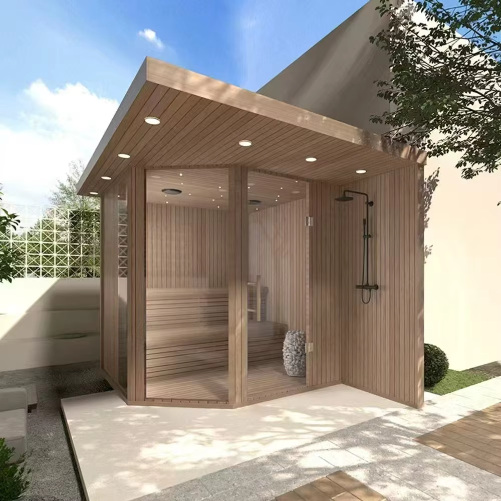Modular Outdoor Sauna Cabin with Glass Front and Deck CSA-687 Interior view