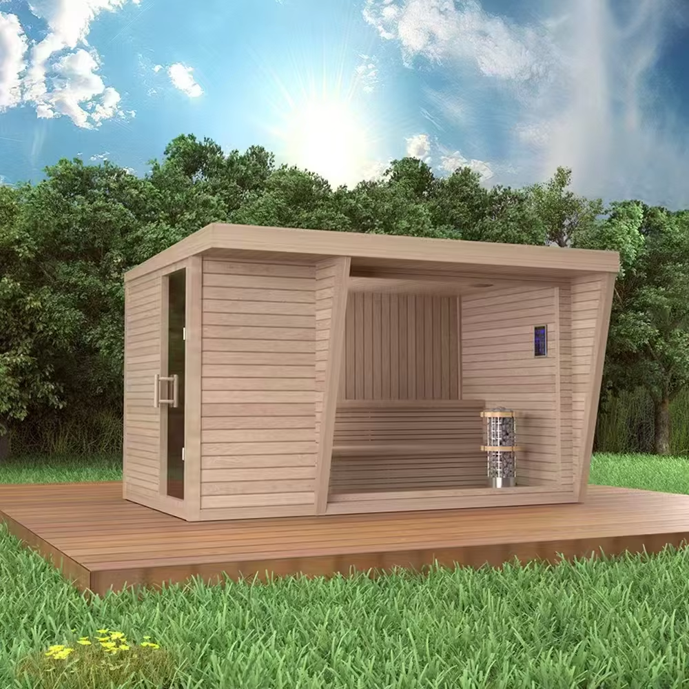 Modular Outdoor Sauna Cabin with Glass Front and Deck CSA-687 Door and glass
