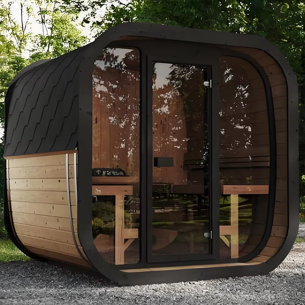 Rounded Outdoor Sauna Pod with Double Glass Front product image