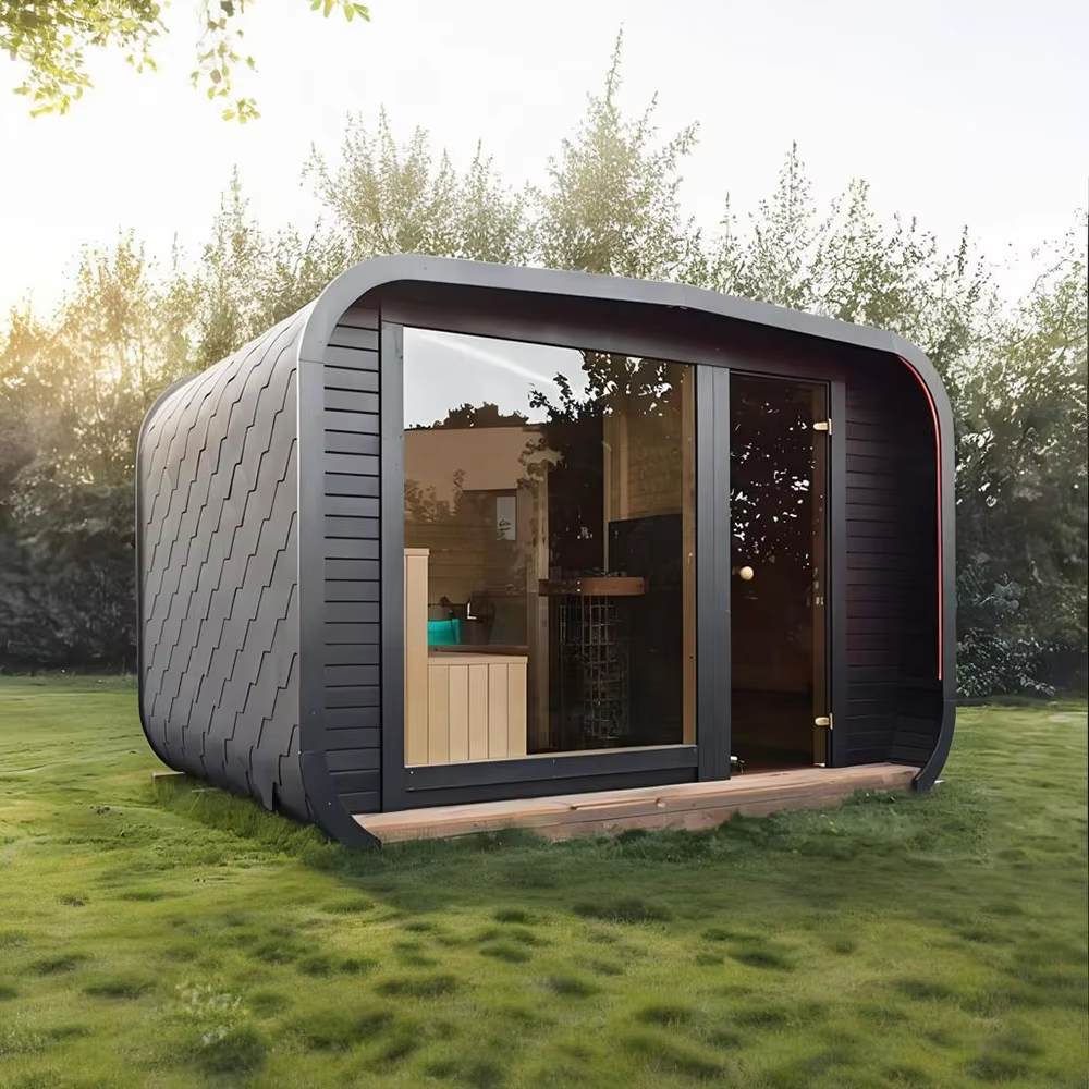 Rounded Outdoor Sauna Pod with Double Glass Front CSA-688 Exterior angle