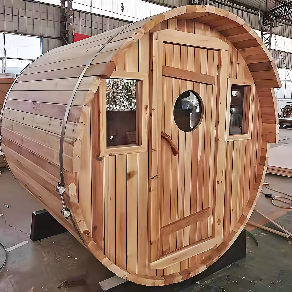 Traditional Wood Barrel Sauna with Side Door and Detail Kit CSA-689 Interior view