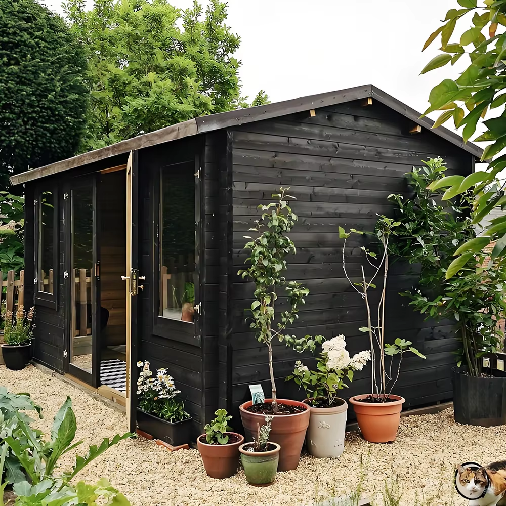 Gable-Roof Outdoor Sauna Cabin with Black Exterior CSA-690 Exterior angle