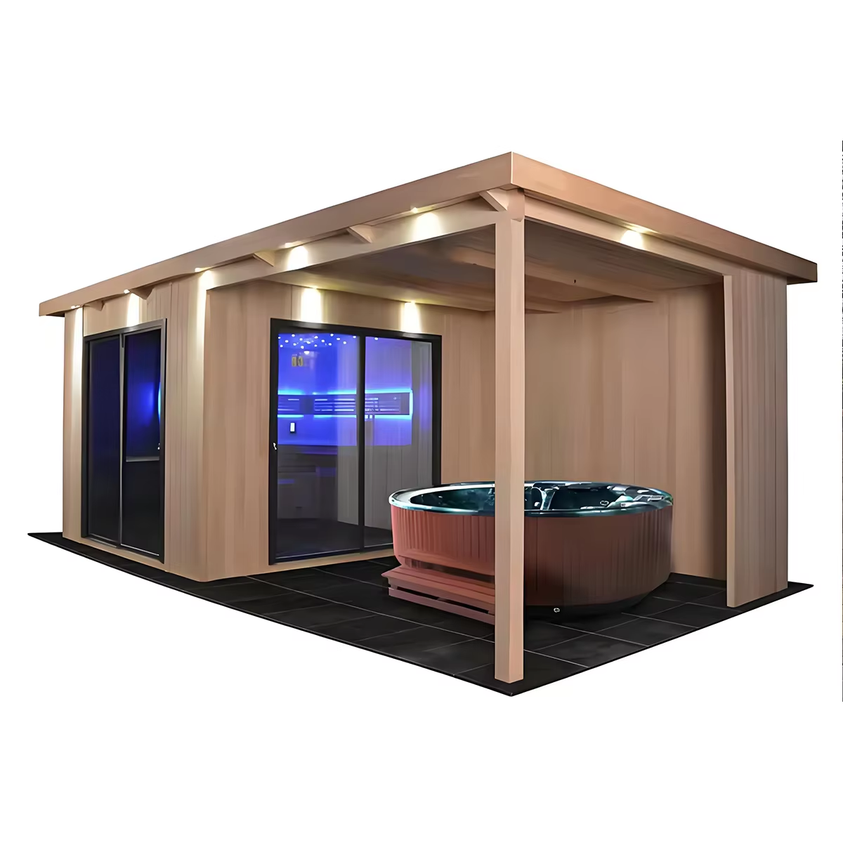 Light-Wood Outdoor Glass Sauna Room for Garden Projects CSA-691 Interior view