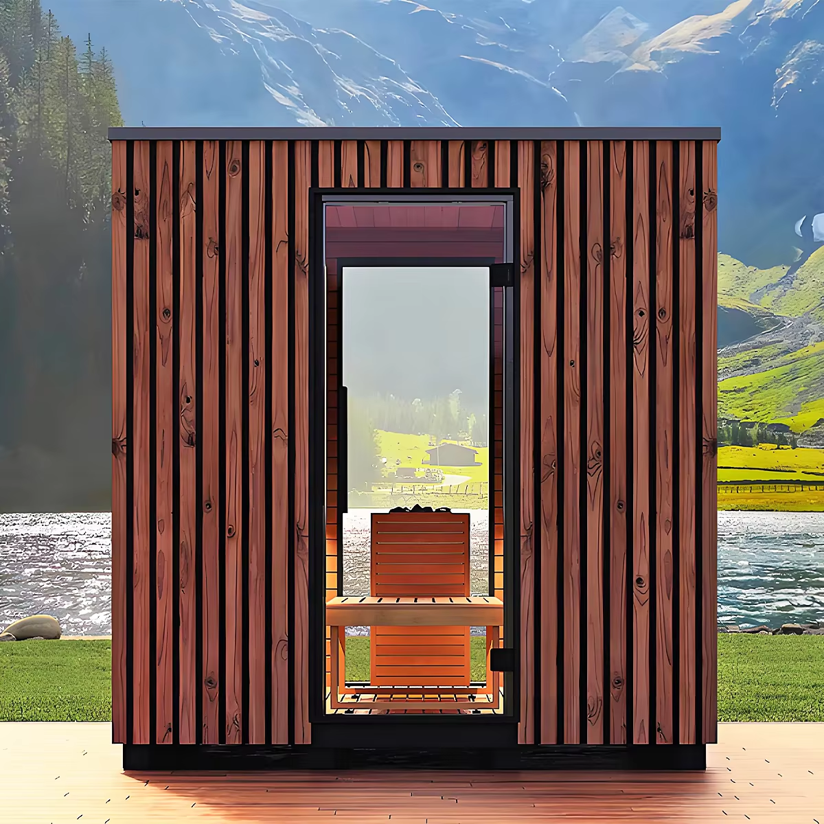 Light-Wood Outdoor Glass Sauna Room for Garden Projects CSA-691 Side profile