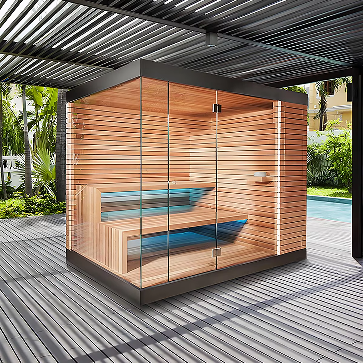 Light-Wood Outdoor Glass Sauna Room for Garden Projects CSA-691 Buyer reference