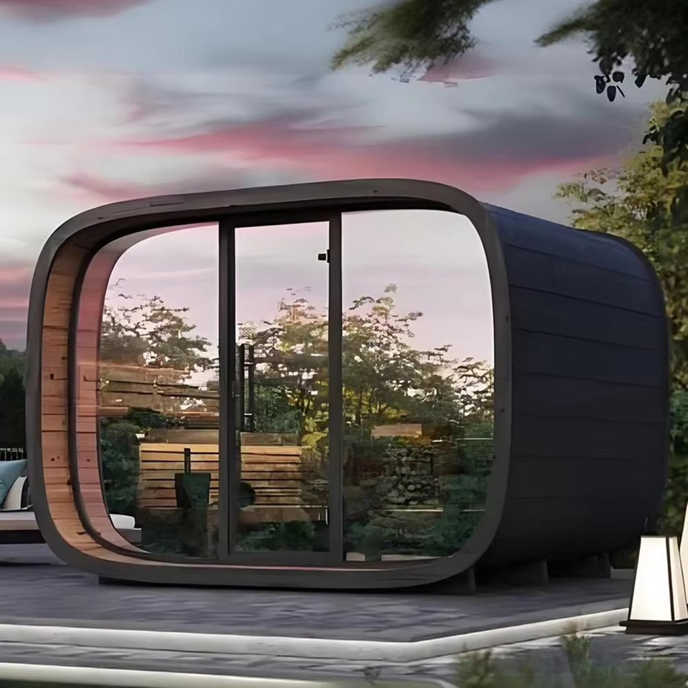 Black Panoramic Outdoor Sauna Pod with Rounded Glass Front product image