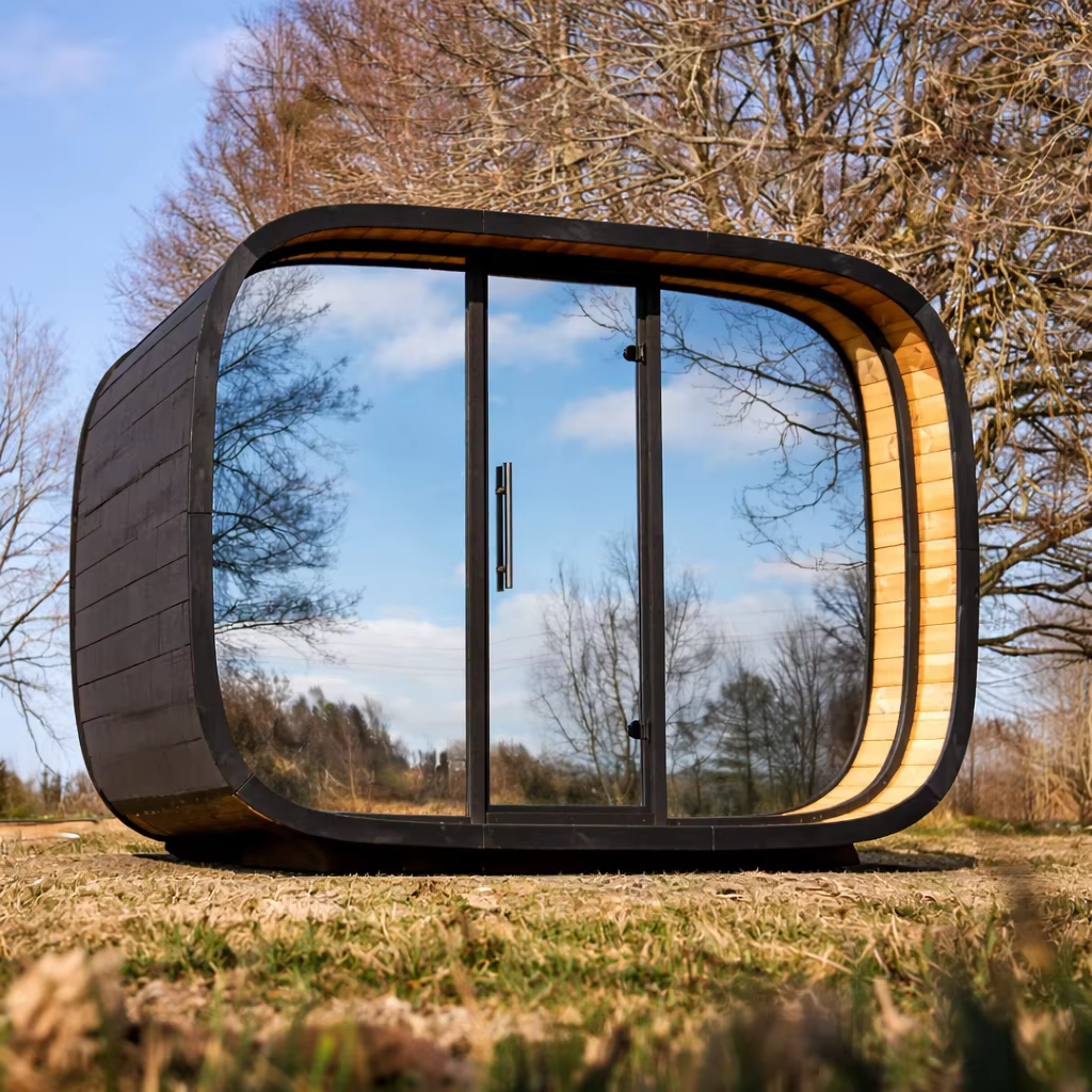 Black Panoramic Outdoor Sauna Pod with Rounded Glass Front CSA-693 Interior view