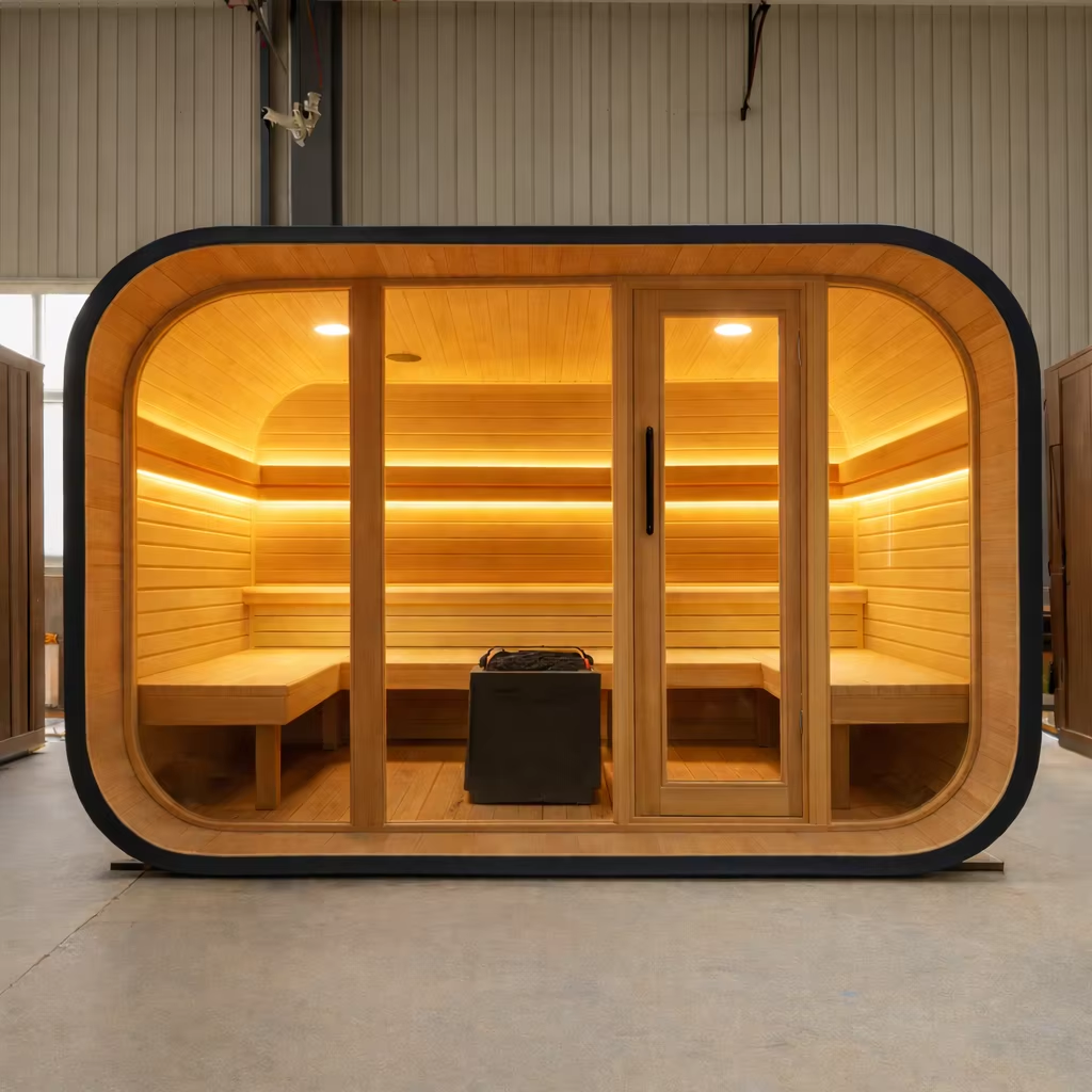 Black Panoramic Outdoor Sauna Pod with Rounded Glass Front CSA-693 Side profile