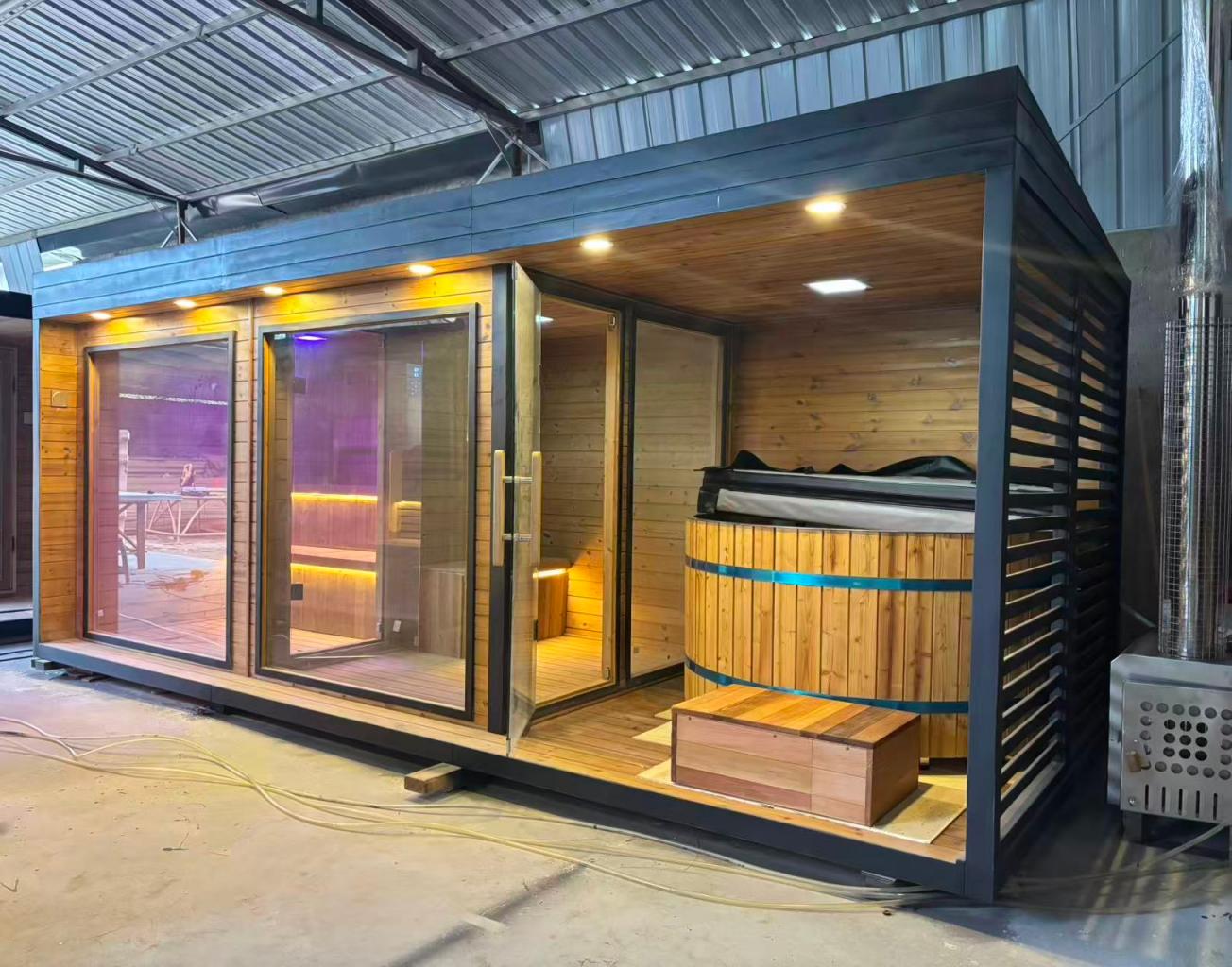 Wide-Front Outdoor Wellness Suite with Sauna and Shower Zones CSA-694 reference view 2
