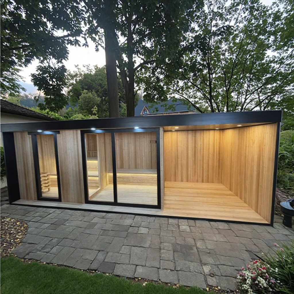 Wide-Front Outdoor Wellness Suite with Sauna and Shower Zones CSA-694 reference view 3