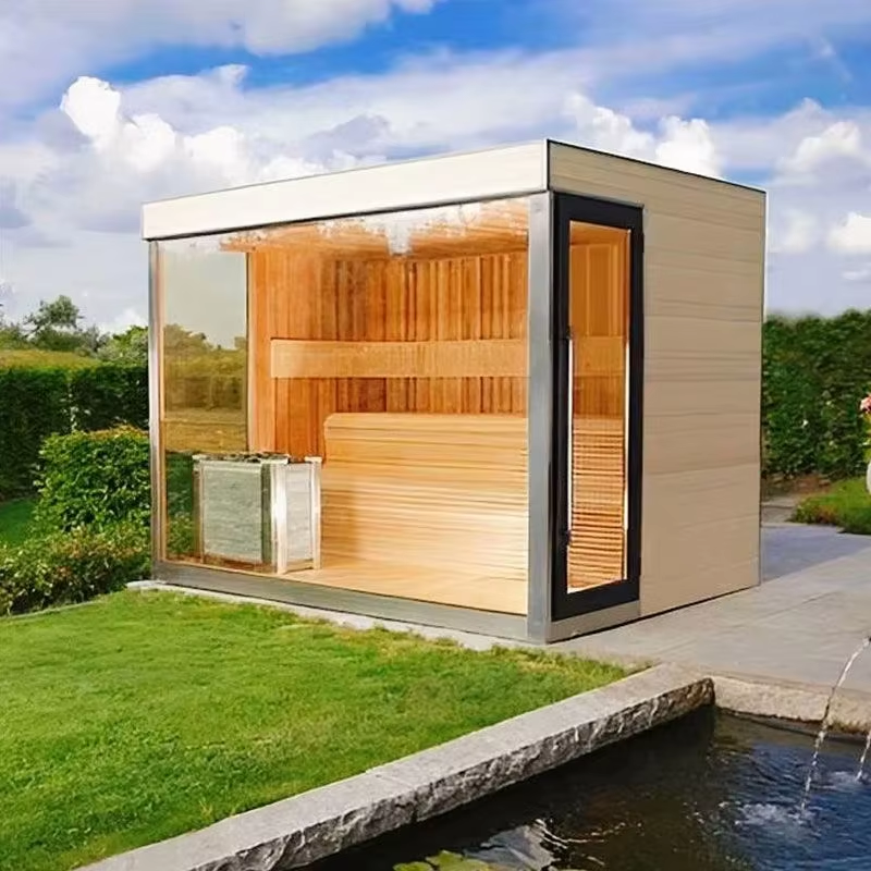 Black Glass Outdoor Cube Sauna with Warm Cedar Interior CSA-695 Door and glass