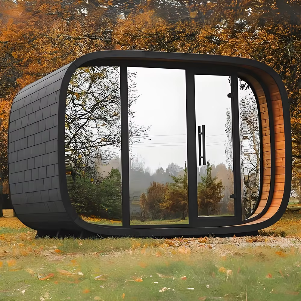 Rounded Glass Outdoor Sauna Pod with Black Exterior Shell CSA-696 Interior view