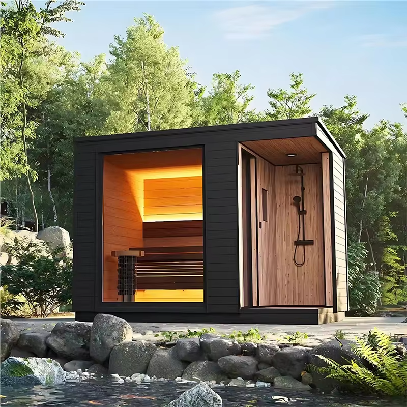 Black Outdoor Sauna Cabin with Side Window and Accessory Kit product image