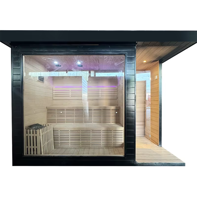 Black Outdoor Sauna Cabin with Side Window and Accessory Kit CSA-697 Door and glass