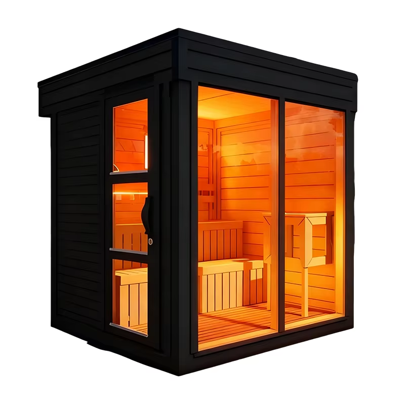 Black Outdoor Sauna Cabin with Side Window and Accessory Kit CSA-697 Side profile
