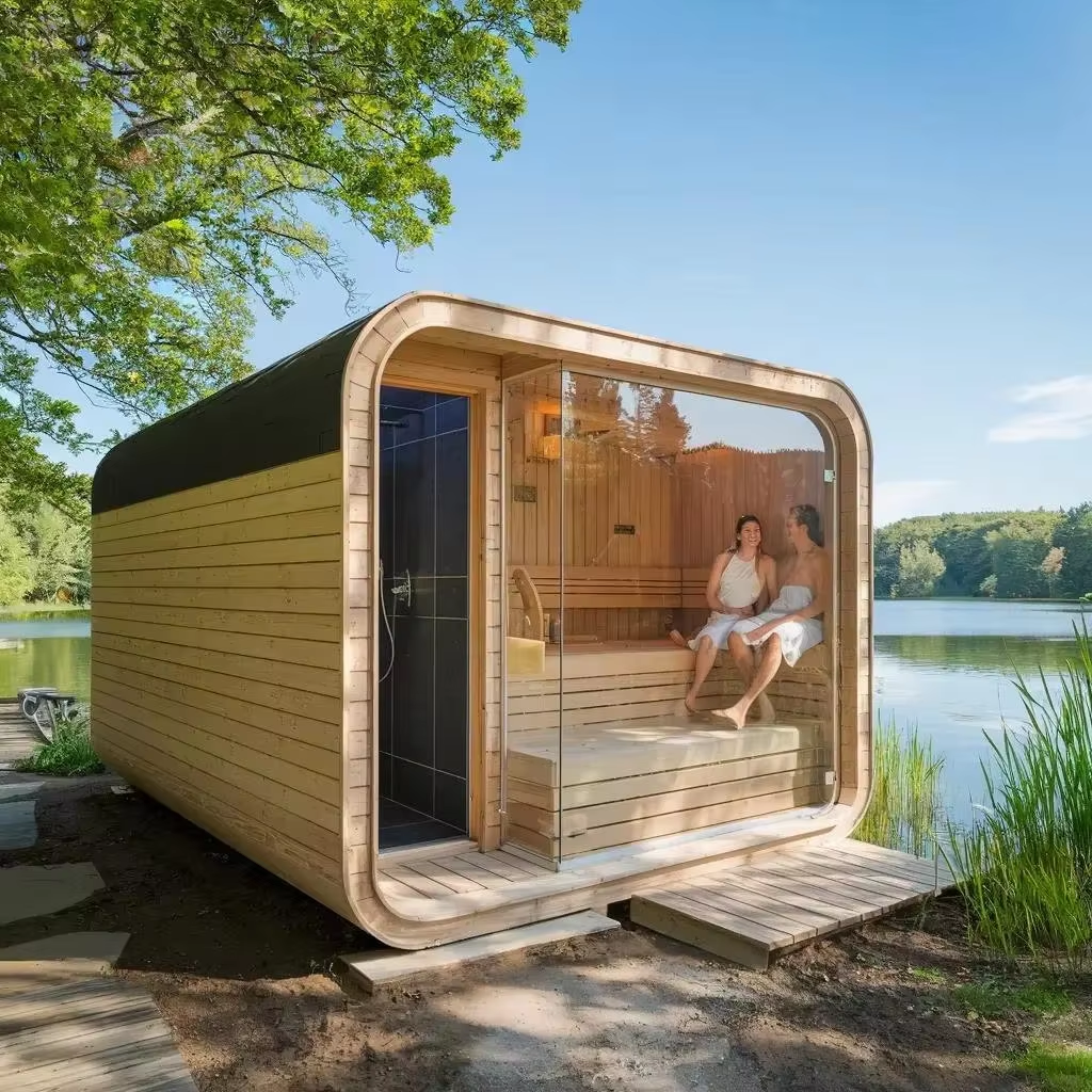Outdoor Sauna Room with Integrated Shower Bay CSA-698 Exterior angle