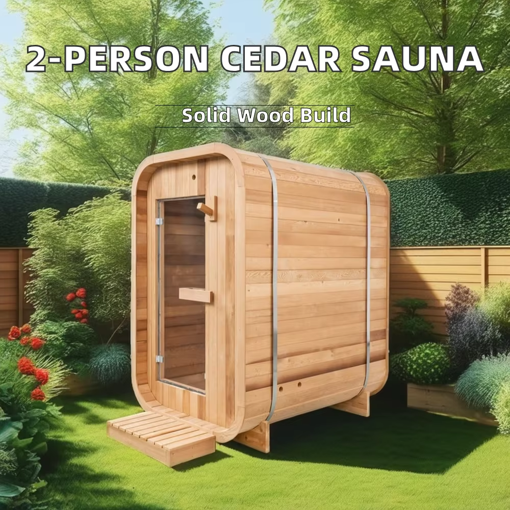 Compact Two Person Cedar Sauna Cabin with Step Entry CSA-699 Interior view