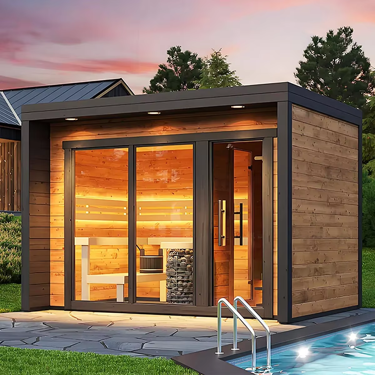 Square Outdoor Glass Sauna Cabin with Custom Finish Options product image