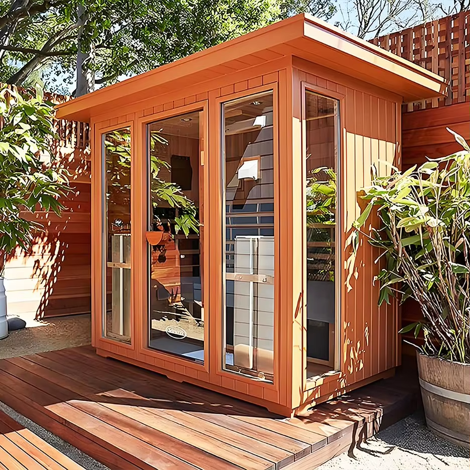 Square Outdoor Glass Sauna Cabin with Custom Finish Options CSA-700 Interior view