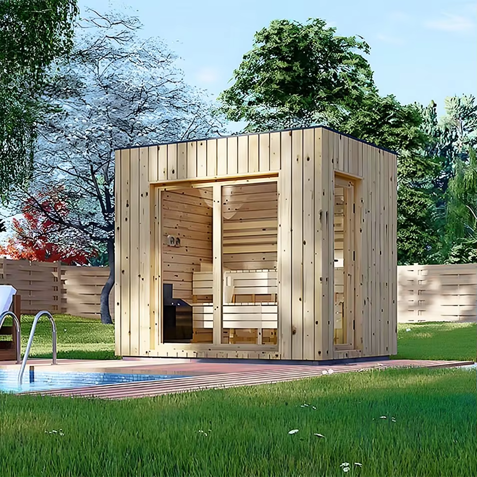 Square Outdoor Glass Sauna Cabin with Custom Finish Options CSA-700 Buyer reference