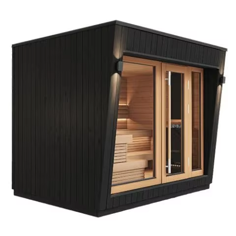 Black Outdoor Glass Front Sauna Cabin with Interior Lighting CSA-701 reference view 3