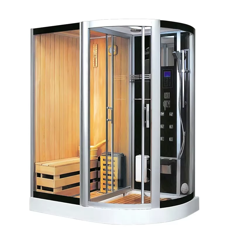 Glass Sauna Shower Combination Room with Wood Bench product image