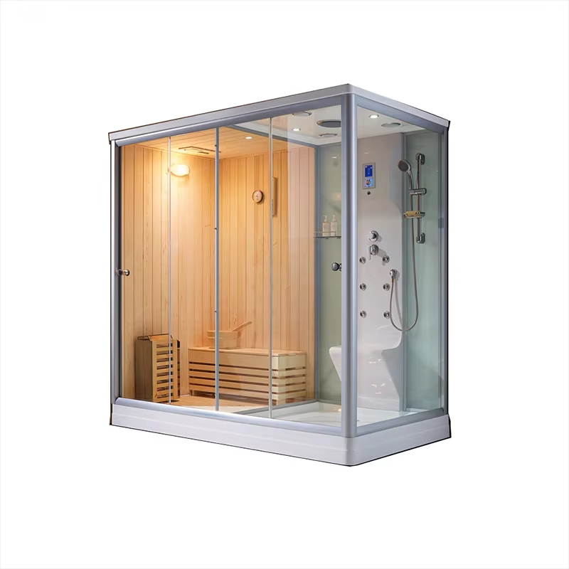 Glass Sauna Shower Combination Room with Wood Bench CSA-702 reference view 2