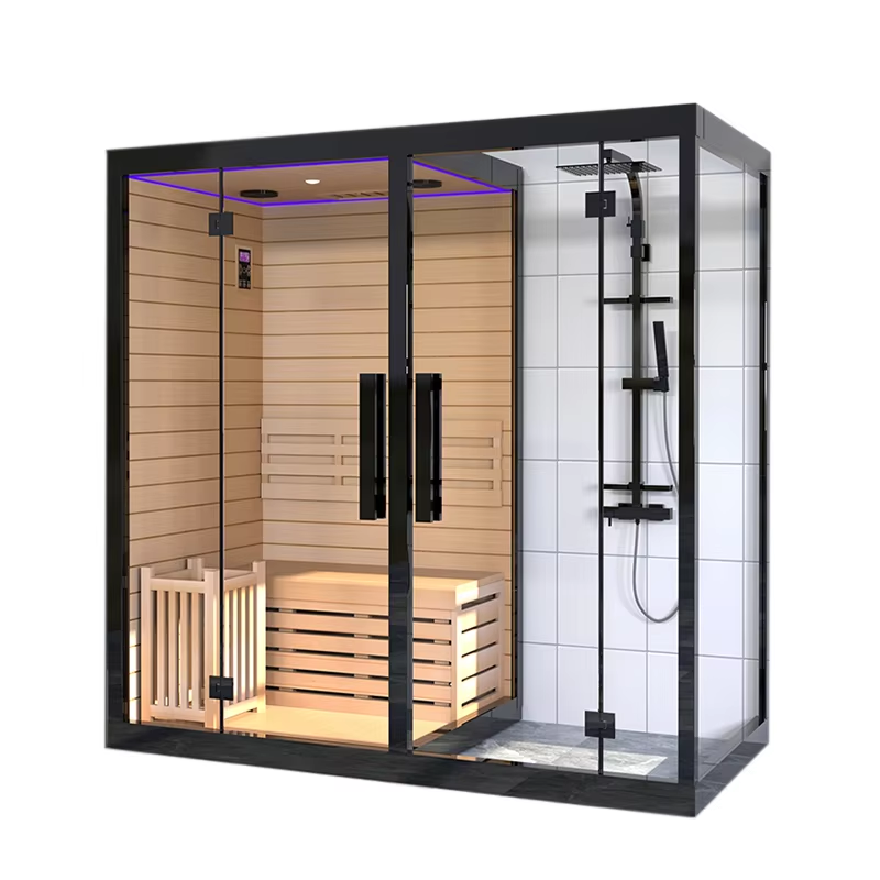 Glass Sauna Shower Combination Room with Wood Bench CSA-702 reference view 3