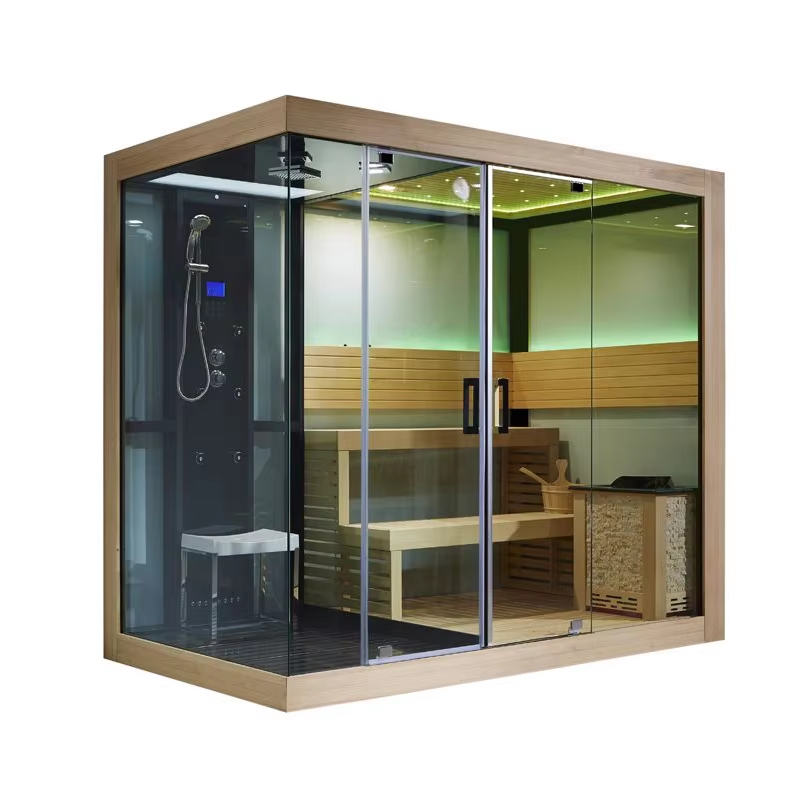 Glass Sauna Shower Combination Room with Wood Bench CSA-702 reference view 4