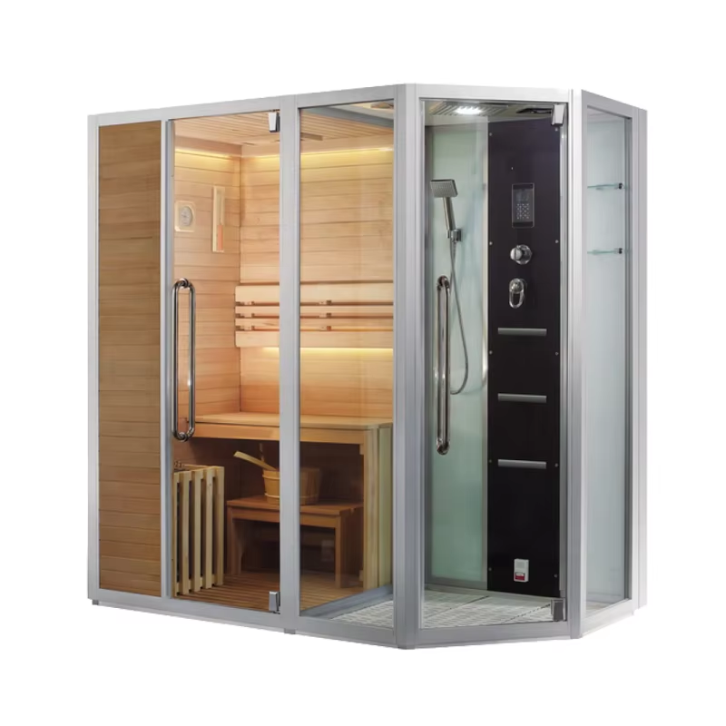 Glass Sauna Shower Combination Room with Wood Bench CSA-702 reference view 5