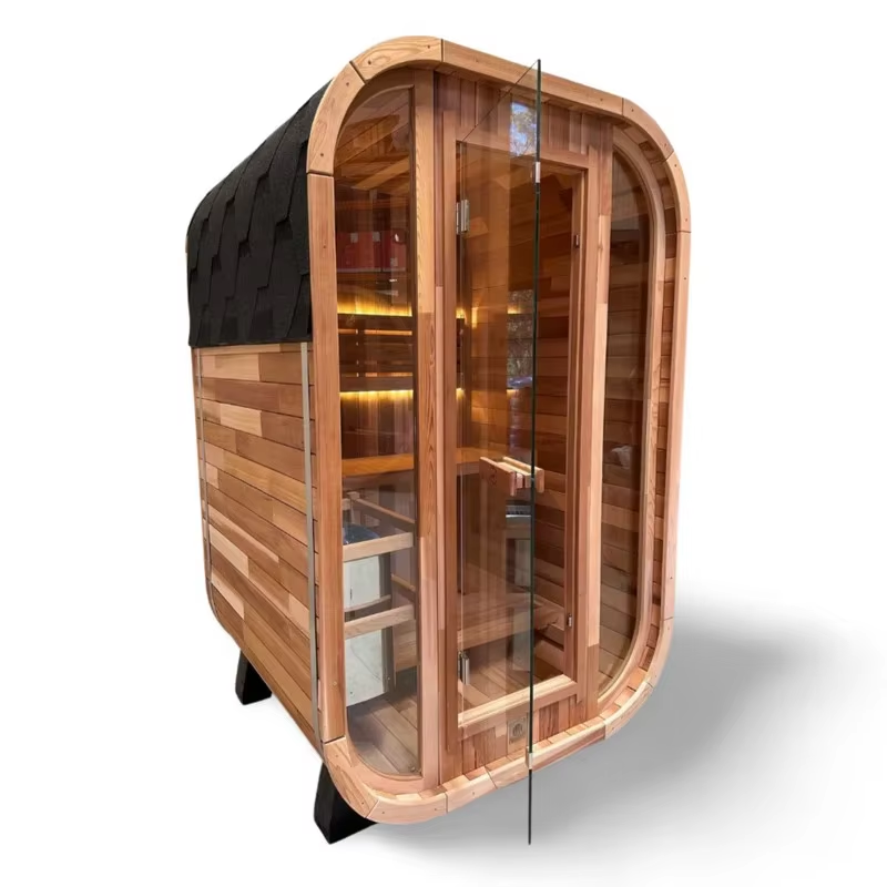Warm Wood Rounded Sauna Pod with LED Bench Detail CSA-704 reference view 2