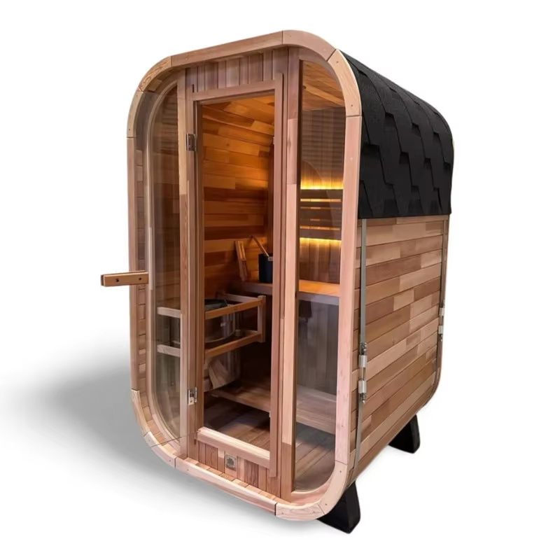 Warm Wood Rounded Sauna Pod with LED Bench Detail CSA-704 reference view 3