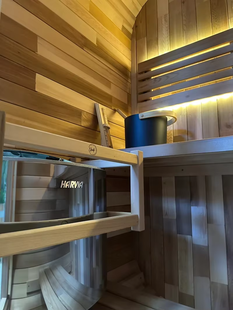 Warm Wood Rounded Sauna Pod with LED Bench Detail CSA-704 reference view 4