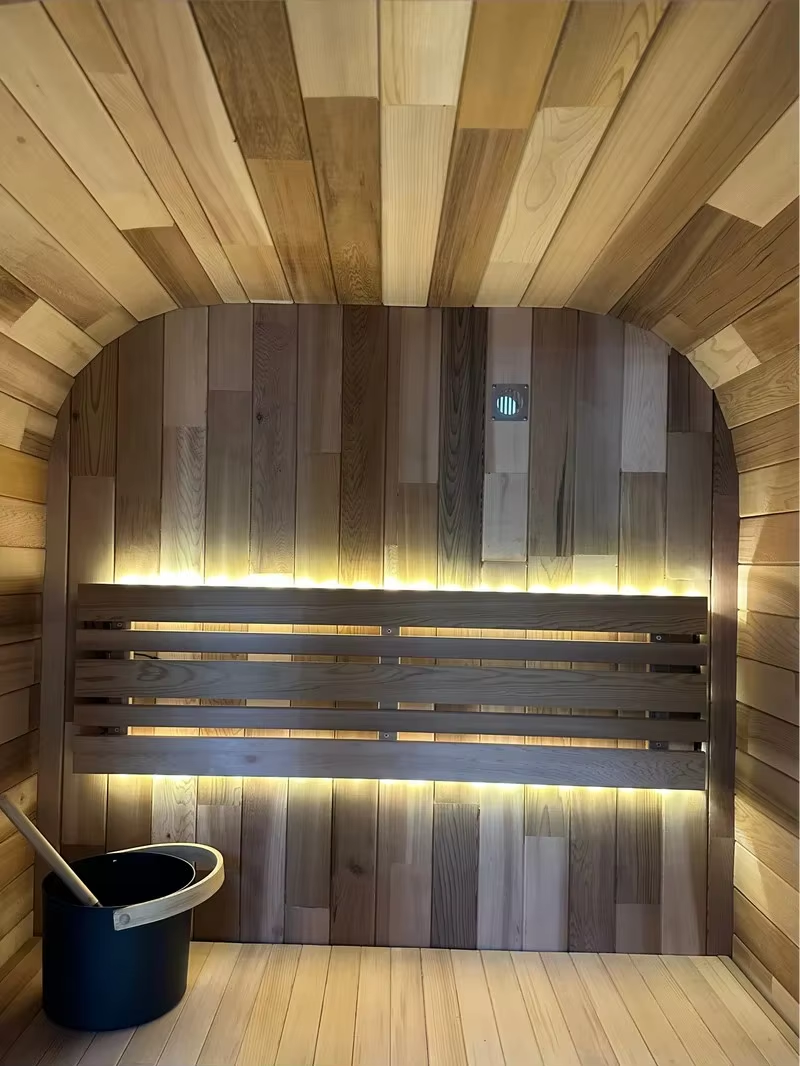 Warm Wood Rounded Sauna Pod with LED Bench Detail CSA-704 reference view 5