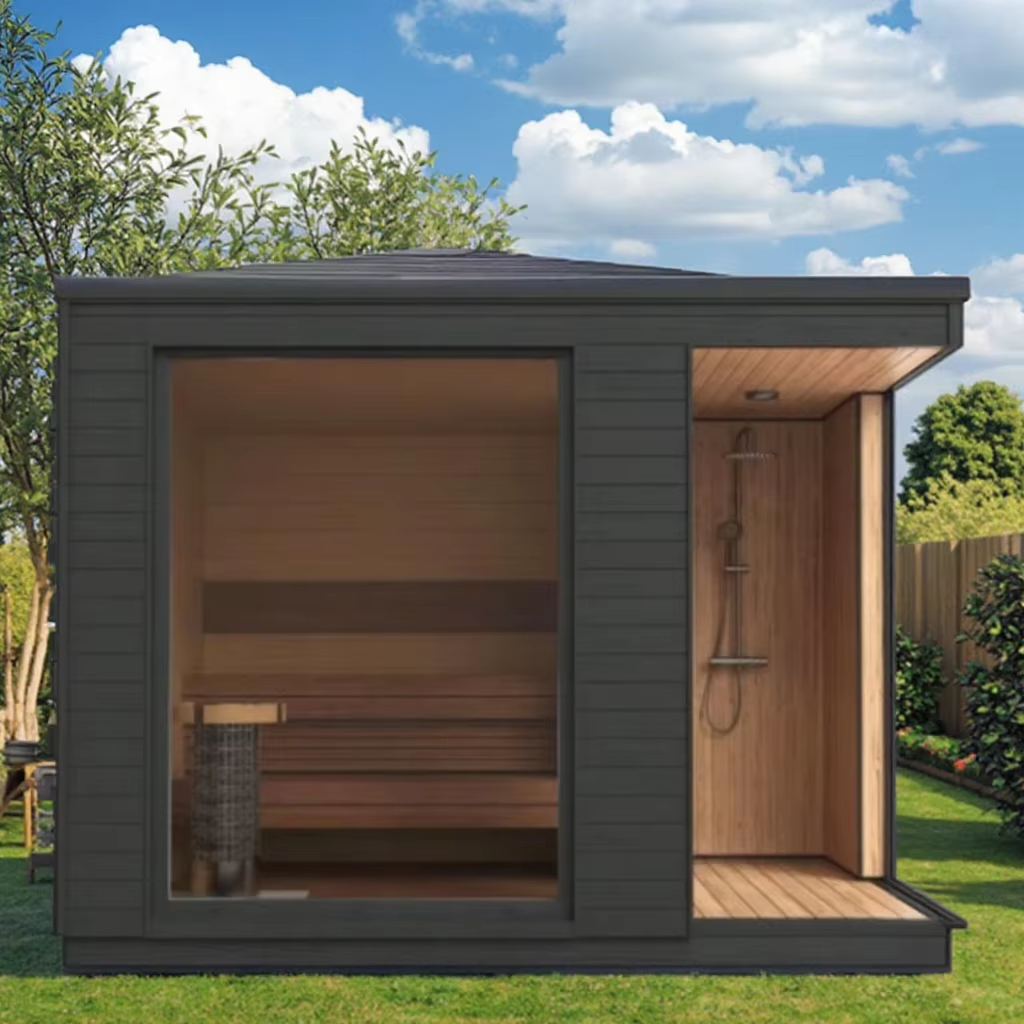 Outdoor Sauna Cabin with Shower Bay and Touch Control product image