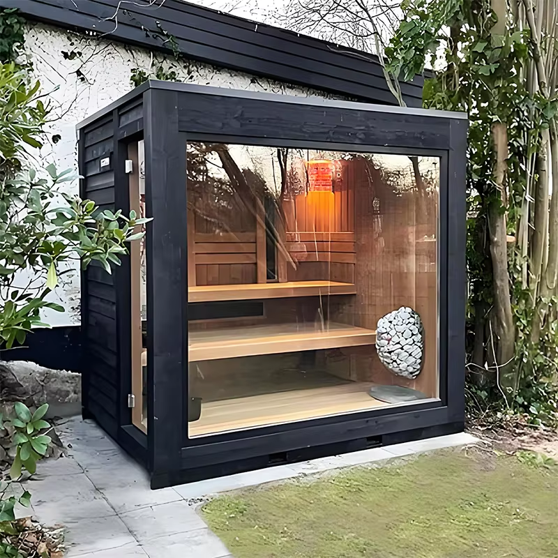 Black Corner Glass Outdoor Sauna Room with Side Door CSA-707 reference view 2