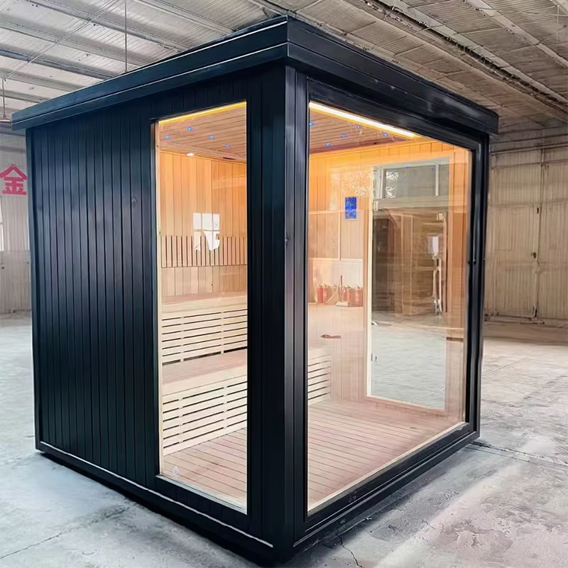 Black Corner Glass Outdoor Sauna Room with Side Door CSA-707 reference view 3