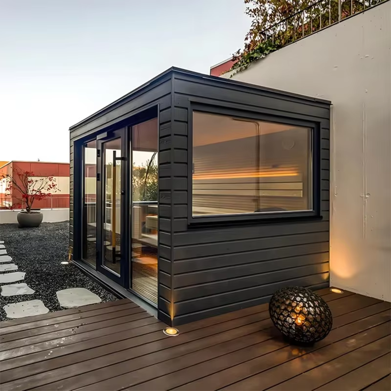 Black Corner Glass Outdoor Sauna Room with Side Door CSA-707 reference view 4