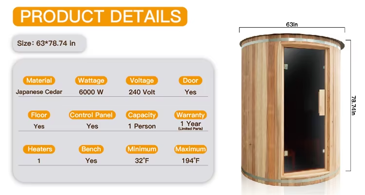 Compact Japanese Cedar Outdoor Sauna Pod CSA-708 reference view 2