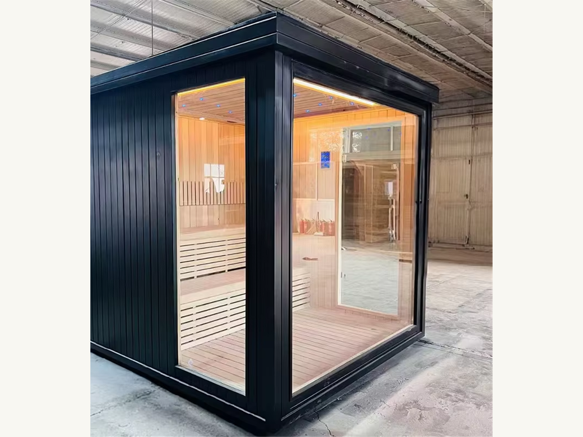 Black Glass Outdoor Sauna Cabin with Shower-Side Layout CSA-710 reference view 3