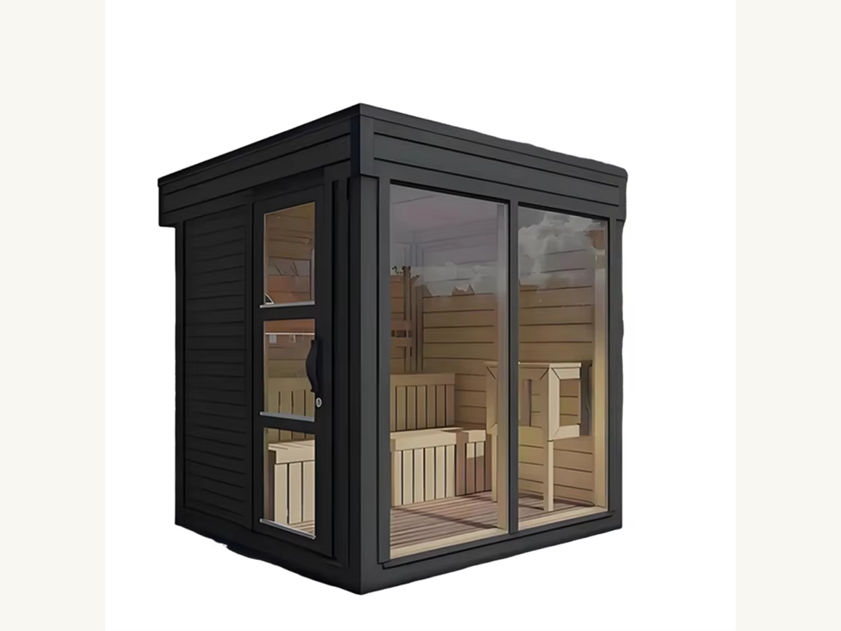 Black Glass Outdoor Sauna Cabin with Shower-Side Layout CSA-710 reference view 4