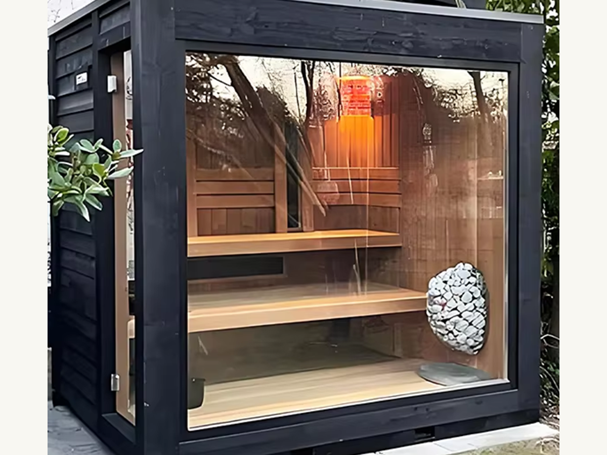 Black Glass Outdoor Sauna Cabin with Shower-Side Layout CSA-710 reference view 5