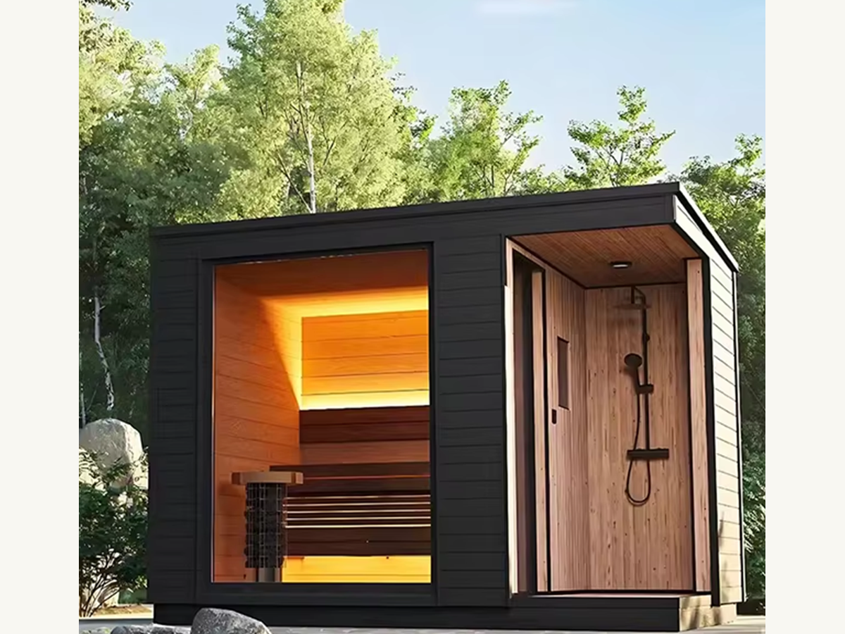 Black Glass Outdoor Sauna Cabin with Shower-Side Layout CSA-710 reference view 6