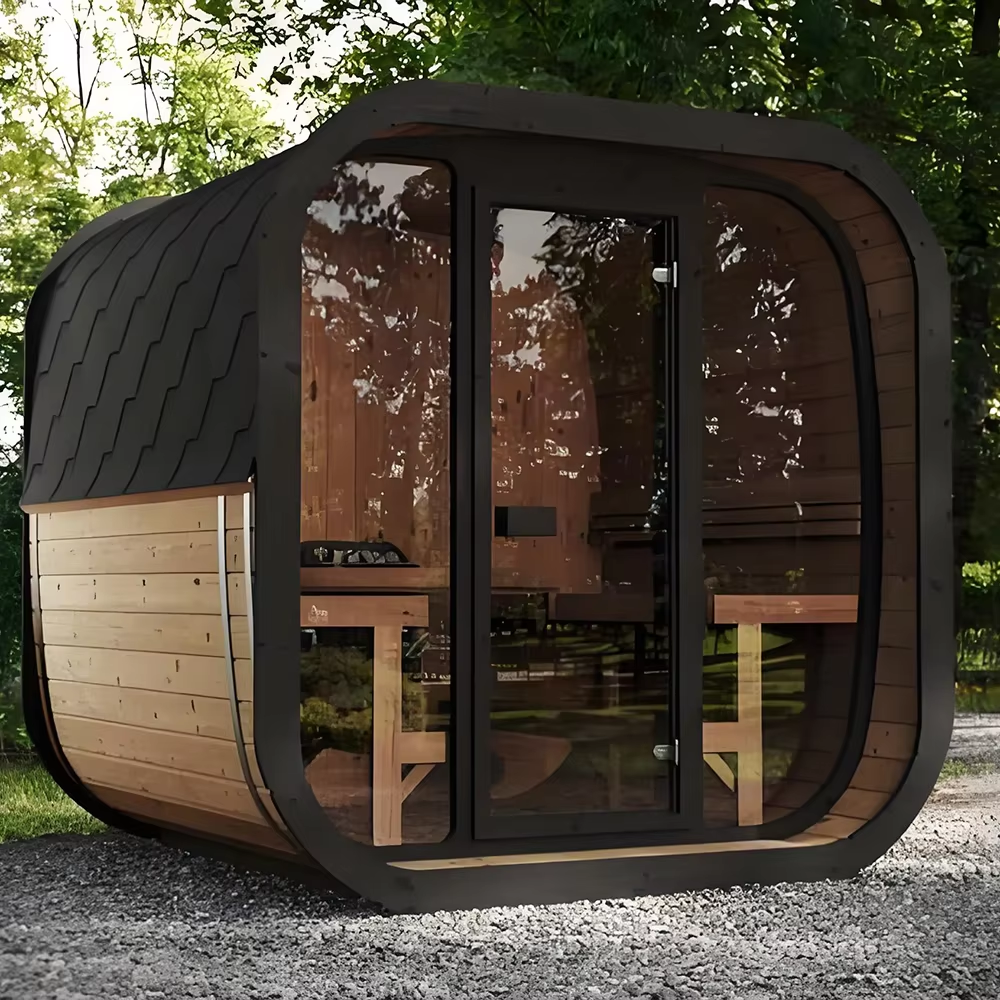 Rounded Front Porch Cedar Outdoor Sauna Cabin product image