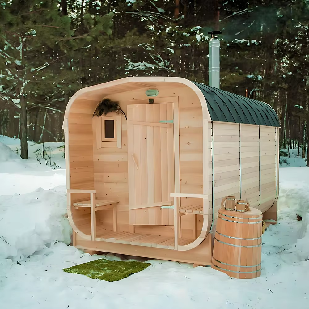 Rounded Front Porch Cedar Outdoor Sauna Cabin CSA-712 reference view 3