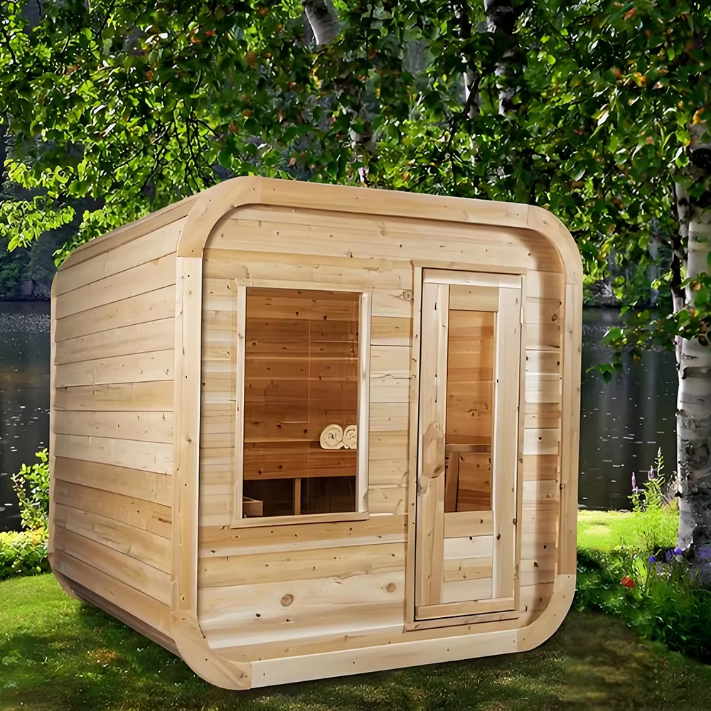 Rounded Front Porch Cedar Outdoor Sauna Cabin CSA-712 reference view 4