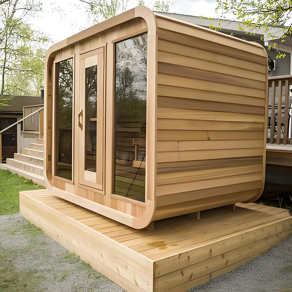 Rounded Front Porch Cedar Outdoor Sauna Cabin CSA-712 reference view 6