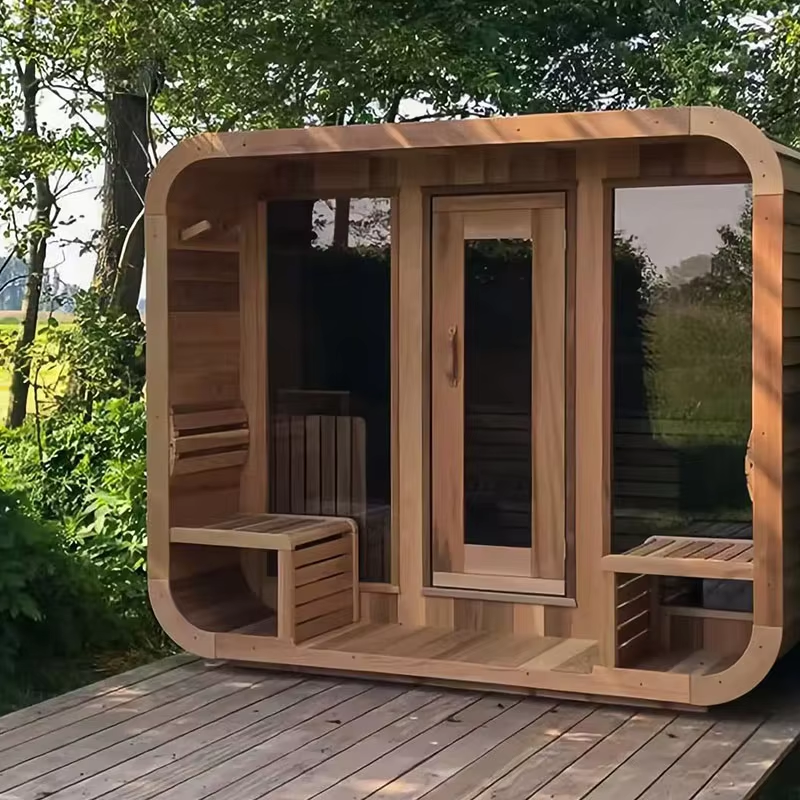 Rounded Outdoor Garden Sauna Cabin With Porch Benches CSA-715 reference view 3
