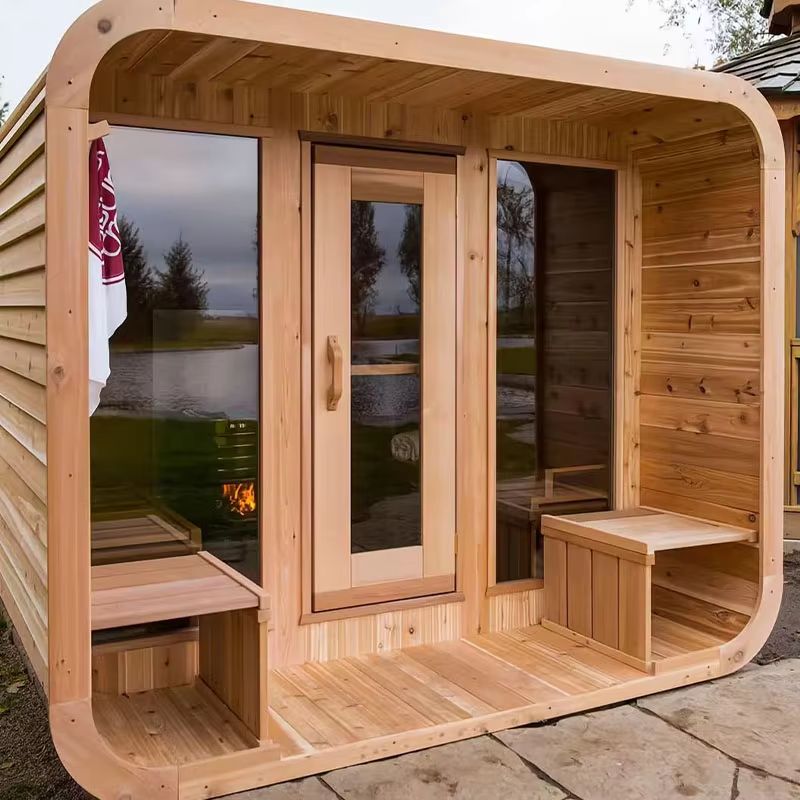 Rounded Outdoor Garden Sauna Cabin With Porch Benches CSA-715 reference view 5