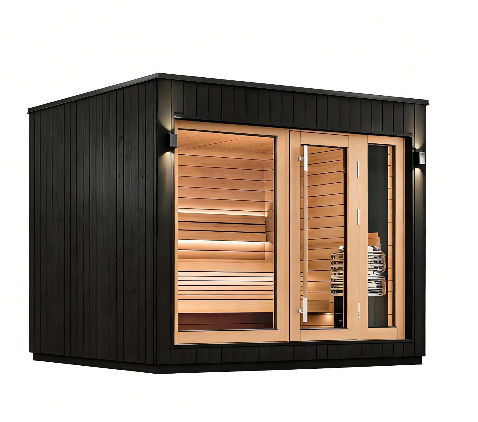 Hemlock Square Sauna Room with Black Exterior and Glass Front product image